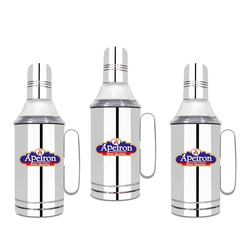 Apeiron Stainless Steel Nozzle Oil Dispenser with Handle Pack of 3 1000ml Each