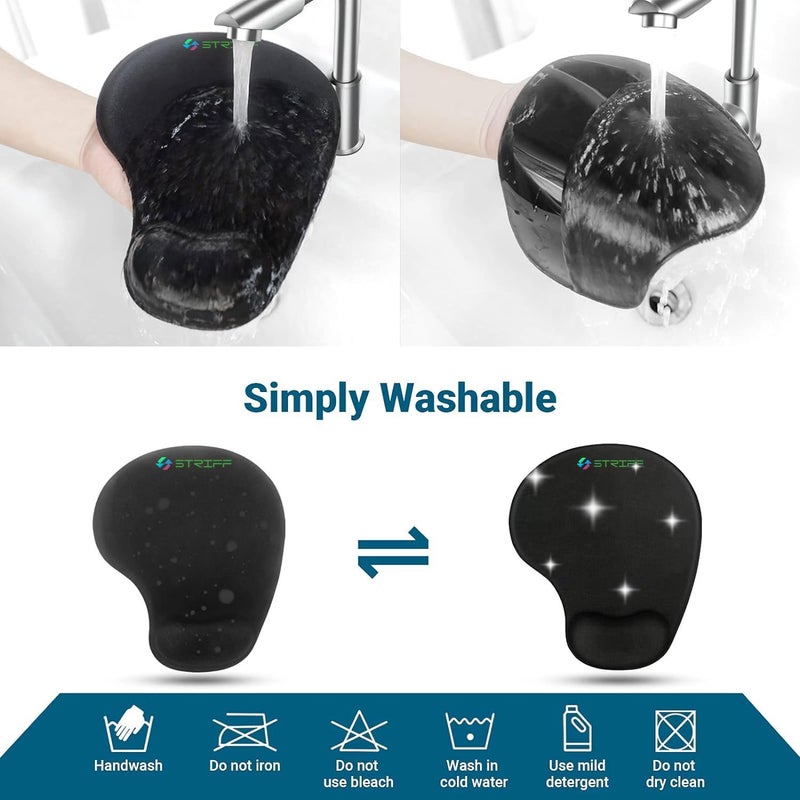 Striff وسادة معصم جل لدعم المعصم مع وسادة ألعاب مصنوعة من قماش لايكرا غير قابلة للانزلاق للكمبيوتر المحمول، الكمبيوتر، المنزل والمكتب (أسود) - Image 4
