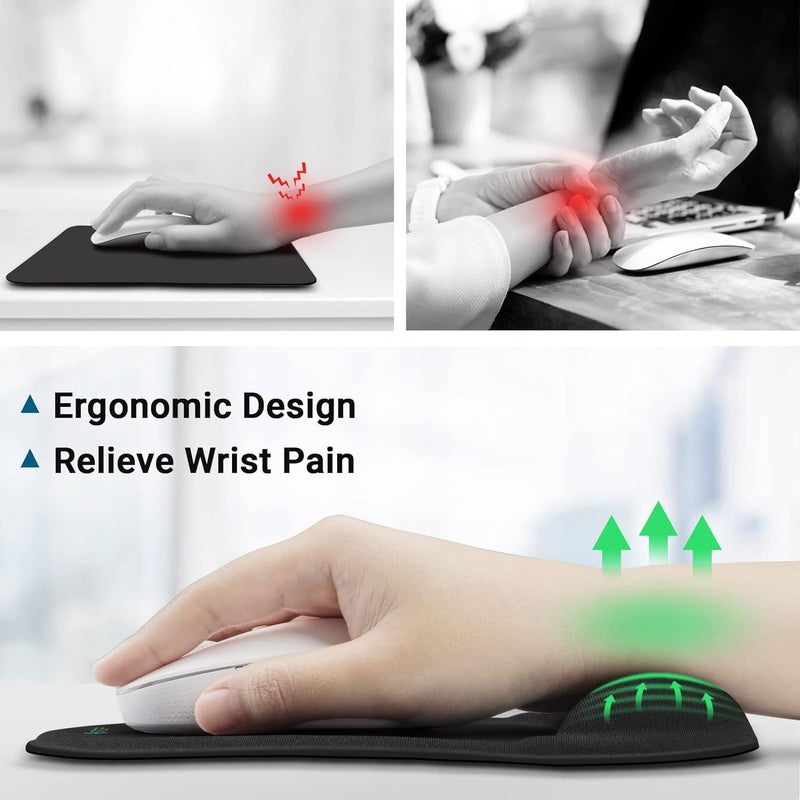 Striff وسادة معصم جل لدعم المعصم مع وسادة ألعاب مصنوعة من قماش لايكرا غير قابلة للانزلاق للكمبيوتر المحمول، الكمبيوتر، المنزل والمكتب (أسود) - Image 2