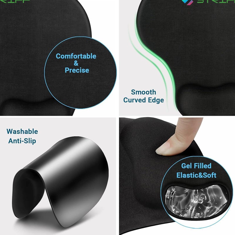 Striff وسادة معصم جل لدعم المعصم مع وسادة ألعاب مصنوعة من قماش لايكرا غير قابلة للانزلاق للكمبيوتر المحمول، الكمبيوتر، المنزل والمكتب (أسود) - Image 5