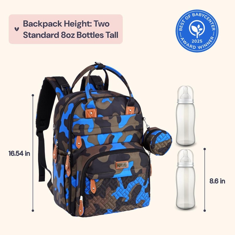 BabbleRoo Diaper Bag Backpack - Baby Essentials Travel Tote - Multi Function Water Resistant Diaper Bag, Travel Essentials Baby Bag with Changing Pad, Stroller Straps & Pacifier Case - Blue Camo - Image 2