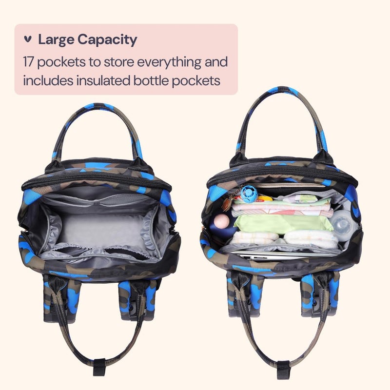 BabbleRoo Diaper Bag Backpack - Baby Essentials Travel Tote - Multi Function Water Resistant Diaper Bag, Travel Essentials Baby Bag with Changing Pad, Stroller Straps & Pacifier Case - Blue Camo - Image 3
