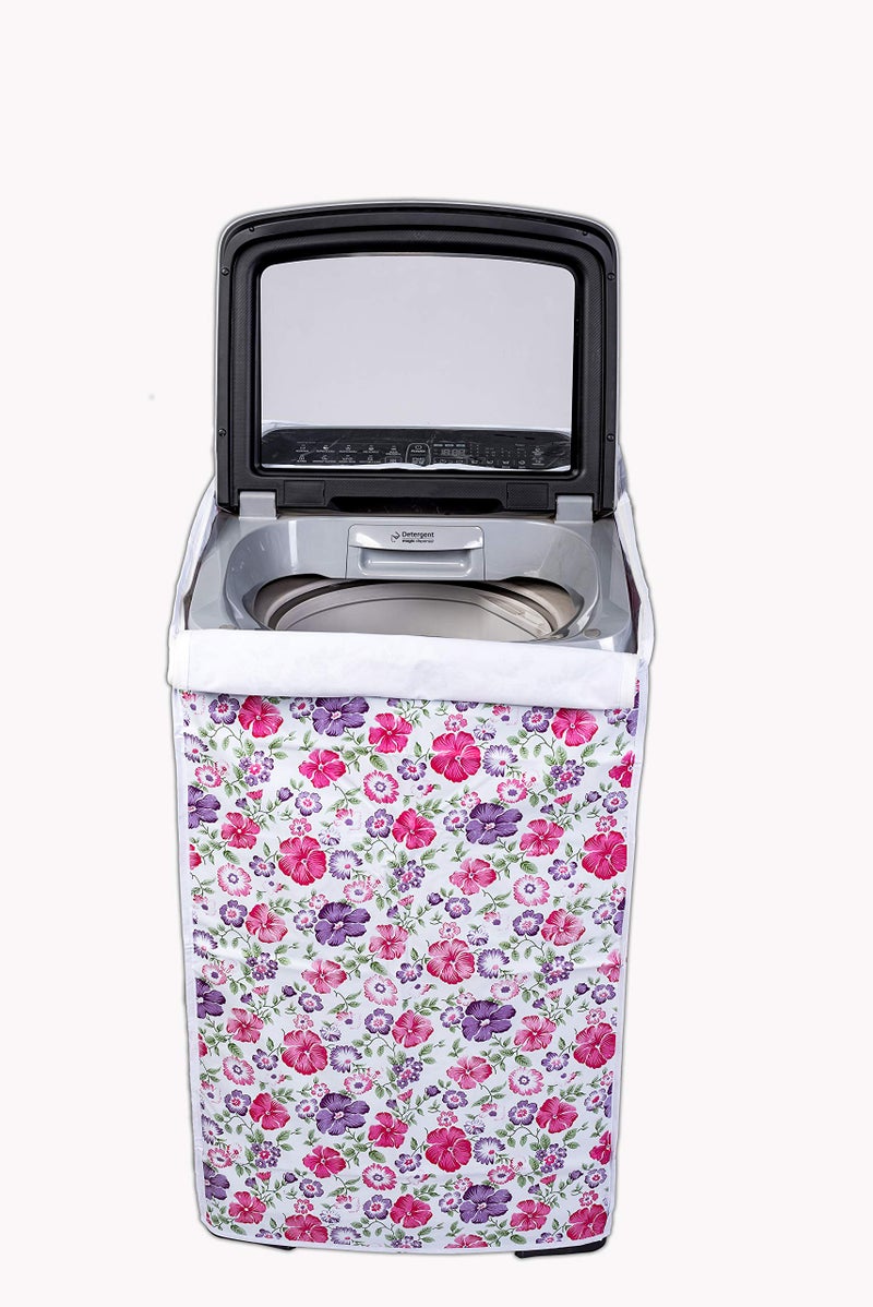Classic® Top Load Washing Machine Cover Suitable for Samsung Back Panel 8.5 Kg, 9 Kg, 9.2 Kg, 9.5 Kg, 10 Kg. (63cmsX63cmsX93cms, White & Pink Flower) - Image 1
