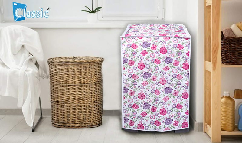 Classic® Top Load Washing Machine Cover Suitable for Samsung Back Panel 8.5 Kg, 9 Kg, 9.2 Kg, 9.5 Kg, 10 Kg. (63cmsX63cmsX93cms, White & Pink Flower) - Image 3