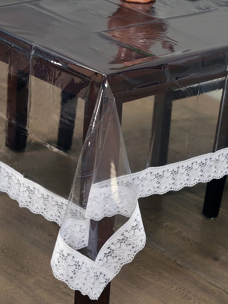 HOMECROWN Clear Transparent Plastic 6 Seater Waterproof Dining Rectangular Table Cover 60X90 Inch Size With Lace Border Pack Of 1 - Image 2