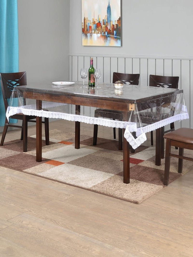HOMECROWN Clear Transparent Plastic 6 Seater Waterproof Dining Rectangular Table Cover 60X90 Inch Size With Lace Border Pack Of 1 - Image 1