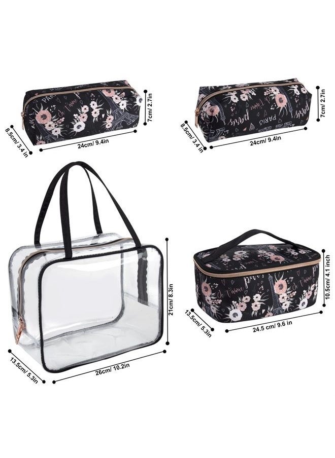Emma & Chloe - 4 Piece Toiletry Bag Set, Waterproof Home, Travel Cosmetic Train Case Makeup Bags for Women with Handle, Zipper – 4 Makeup Bags Set (Paris Je T'aime) - Image 1