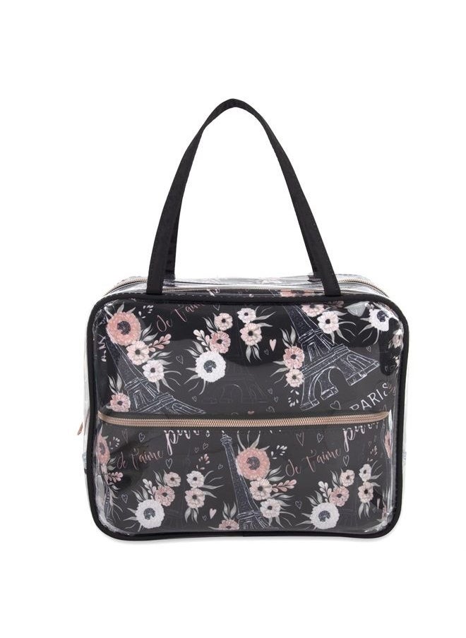 Emma & Chloe - 4 Piece Toiletry Bag Set, Waterproof Home, Travel Cosmetic Train Case Makeup Bags for Women with Handle, Zipper – 4 Makeup Bags Set (Paris Je T'aime) - Image 1
