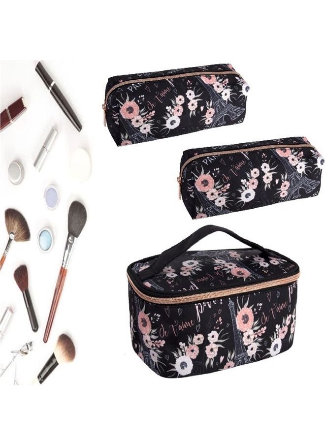 Emma & Chloe - 4 Piece Toiletry Bag Set, Waterproof Home, Travel Cosmetic Train Case Makeup Bags for Women with Handle, Zipper – 4 Makeup Bags Set (Paris Je T'aime) - Image 1