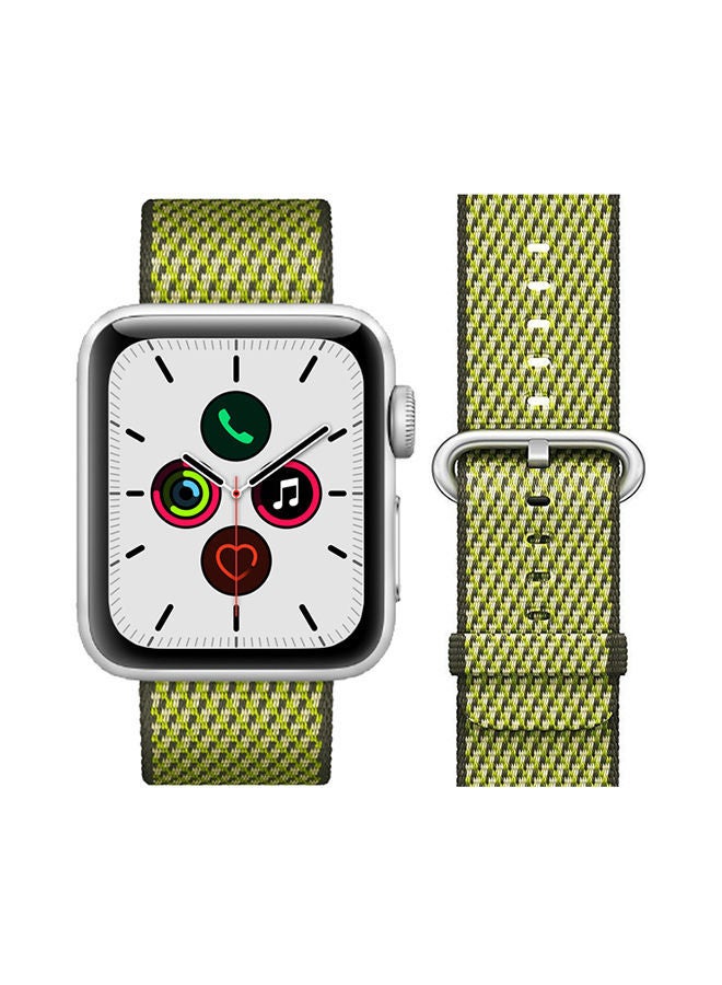 NIBEMINENT Round Buckle Nylon Replacement Band For Apple Watch Series 5/4/3/2/1 Olive Check - Image 2