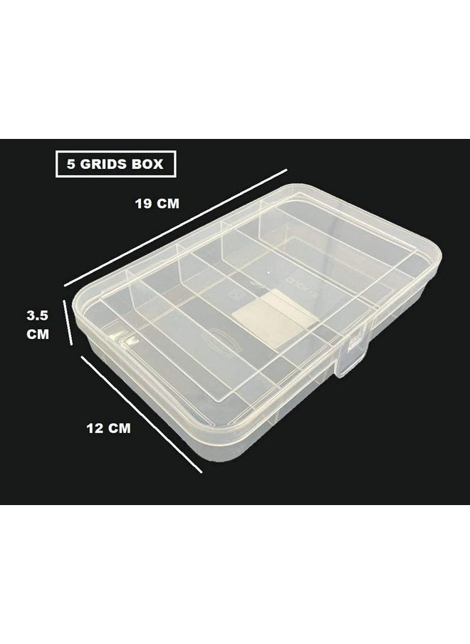 Csm CSM Jewellery Case Organiser Multipurpose Plastic Storage Box with 5 Partations Grids, Transparent (Pack of 6 Boxes)  - Image 4