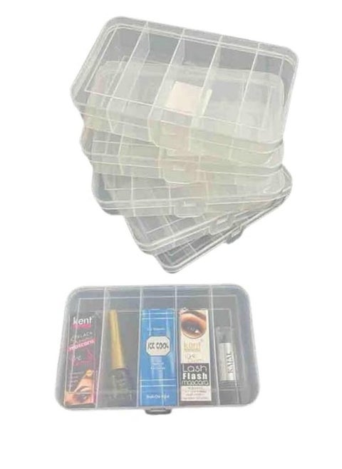 CSM Jewellery Case Organiser Multipurpose Plastic Storage Box with 5 Partations Grids, Transparent (Pack of 6 Boxes)