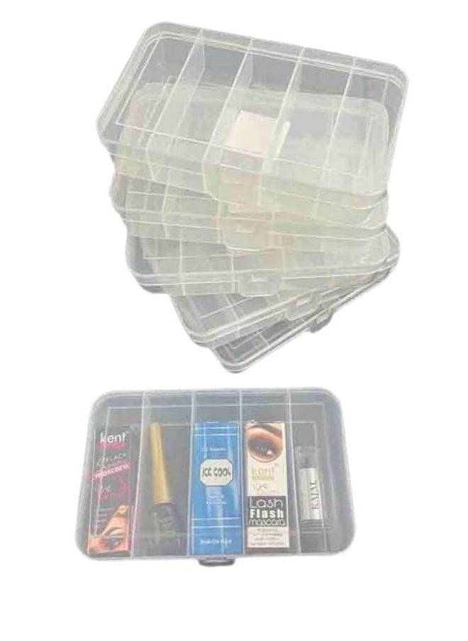 Csm CSM Jewellery Case Organiser Multipurpose Plastic Storage Box with 5 Partations Grids, Transparent (Pack of 6 Boxes)  - Image 1