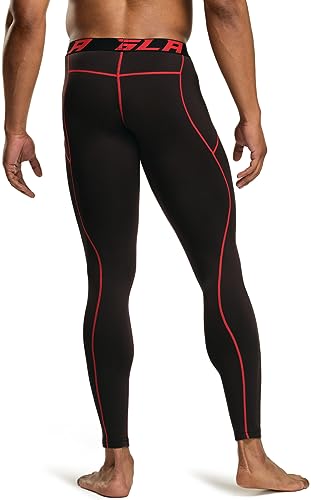 TSLA Men's Thermal Compression Pants, Athletic Sports Leggings & Running Tights, Wintergear Base Layer Bottoms, 2pack Tights Black&red/Woodland Slash Black, Medium - Image 3