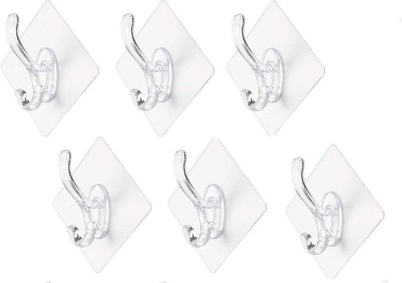 ADTALA 6 Pcs Bathroom Wall Hooks Utility for Towel Bathrobe Coats,Bathroom Kitchen Waterproof and Oil Proof Nail Free Transparent Heavy Duty Wall Hook & Ceiling Hanger (6 Pcs, Code-128 Hook) - Image 1