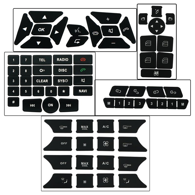 Runfider Car Interior Stickers Button Decals for Mercedes Benz A W176 B W246 C W204 E W212 SLK R172 CLS W218 GLK X204 SL R231 Steering Wheel AC Window Radio Number Door Air Conditioner Repair Kit
