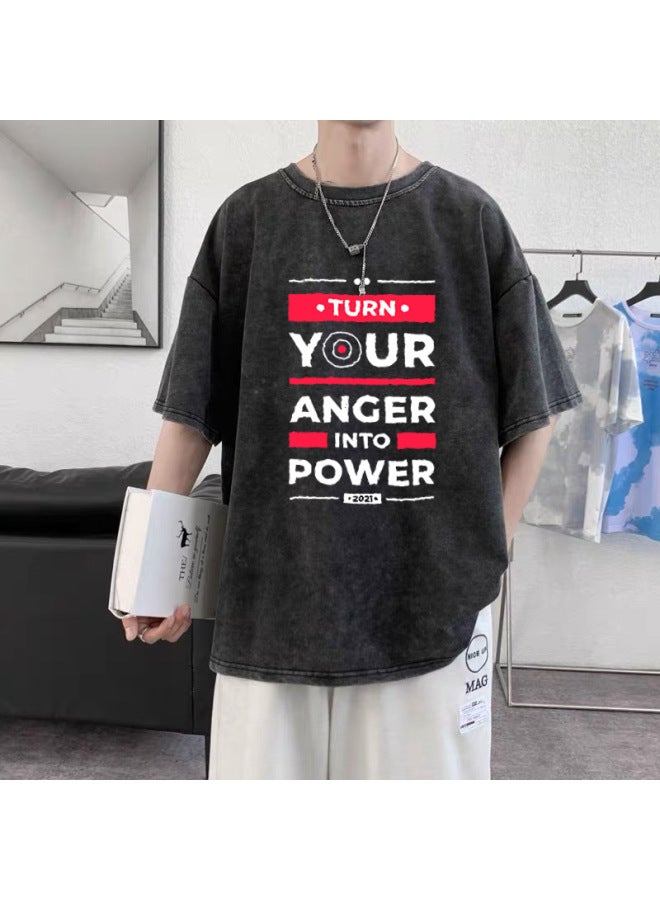 Loose Oversized 300-pound Printed Vintage T-shirt For Men, Summer Loose Short-sleeve Trendy Street Style 3d Printed T-shirt