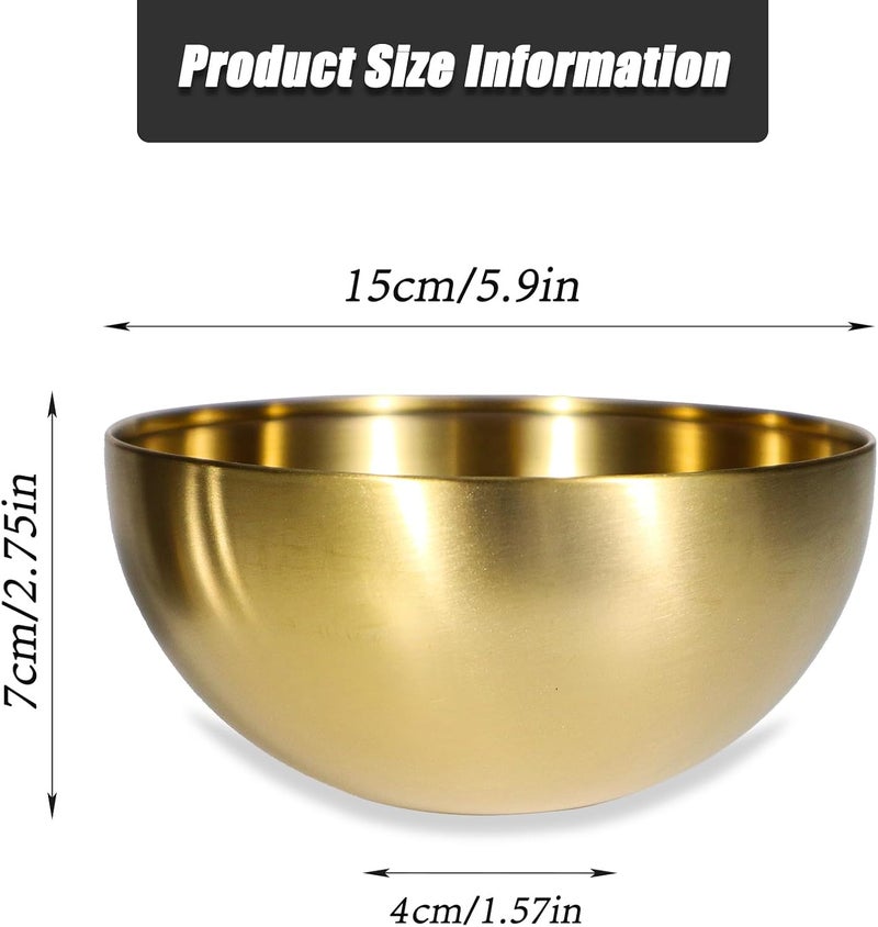 Huakaile 5 Pack 25 Oz Stainless Steel Bowl Set Heat Insulated Metal Soup Bowls Matte Finish Cereal Bowls for Rice Salad Noodle Snack Cooking Kitchen Ice Cream Serving Mixing Prep Gold - Image 2