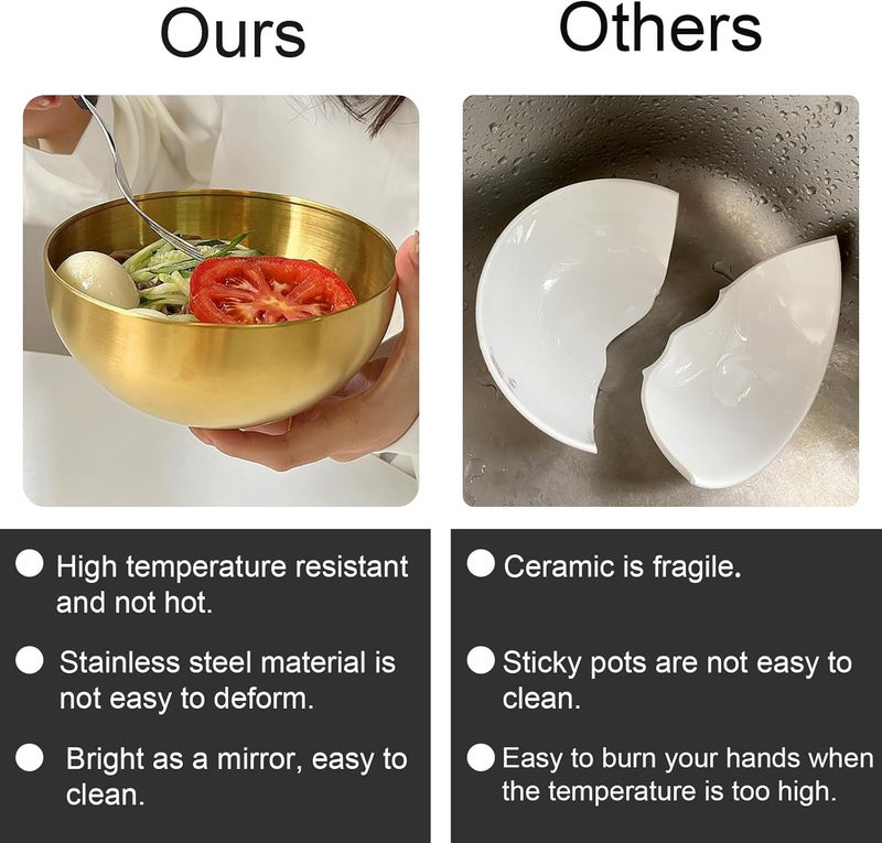 Huakaile 5 Pack 25 Oz Stainless Steel Bowl Set Heat Insulated Metal Soup Bowls Matte Finish Cereal Bowls for Rice Salad Noodle Snack Cooking Kitchen Ice Cream Serving Mixing Prep Gold - Image 5
