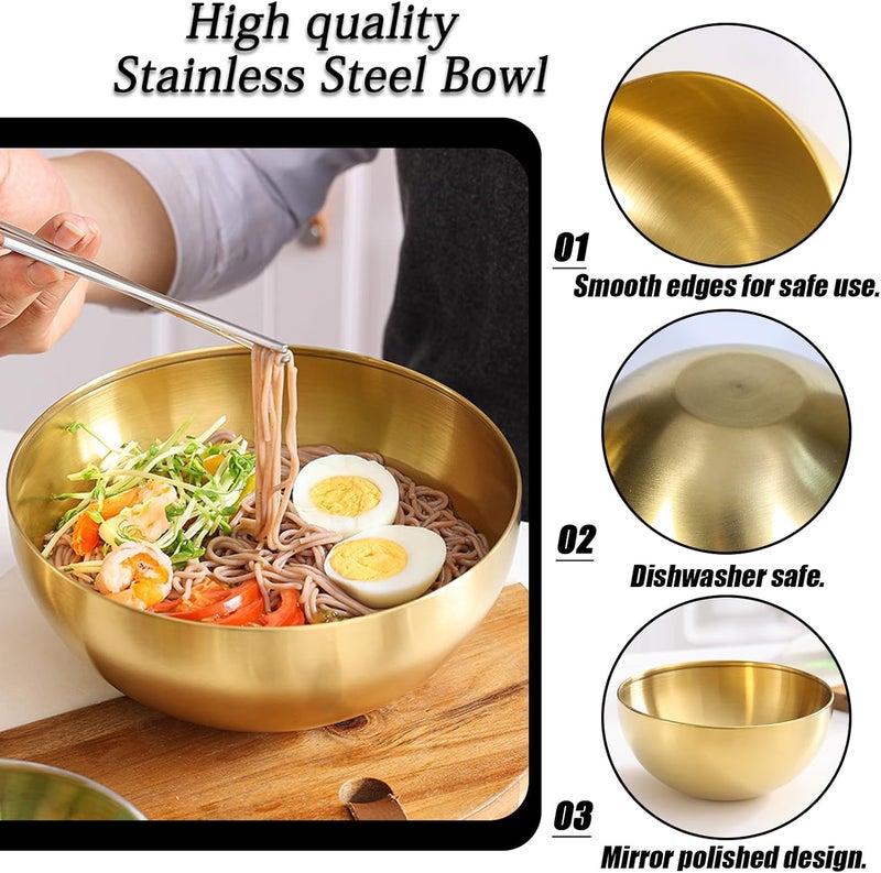 Huakaile 5 Pack 25 Oz Stainless Steel Bowl Set Heat Insulated Metal Soup Bowls Matte Finish Cereal Bowls for Rice Salad Noodle Snack Cooking Kitchen Ice Cream Serving Mixing Prep Gold - Image 3