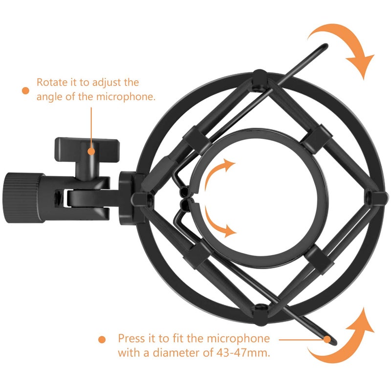 Boseen Microphone Shock Mount Mic Holder, Anti-Vibration Suspension Shock Mount Mic Holder Clip for 43mm-47mm Diameter Condenser Microphone - Image 2