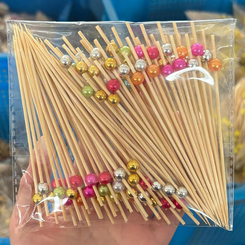 100-Pack Gold Plated Beaded Fruit Picks for Appetizers 8mm colored beads