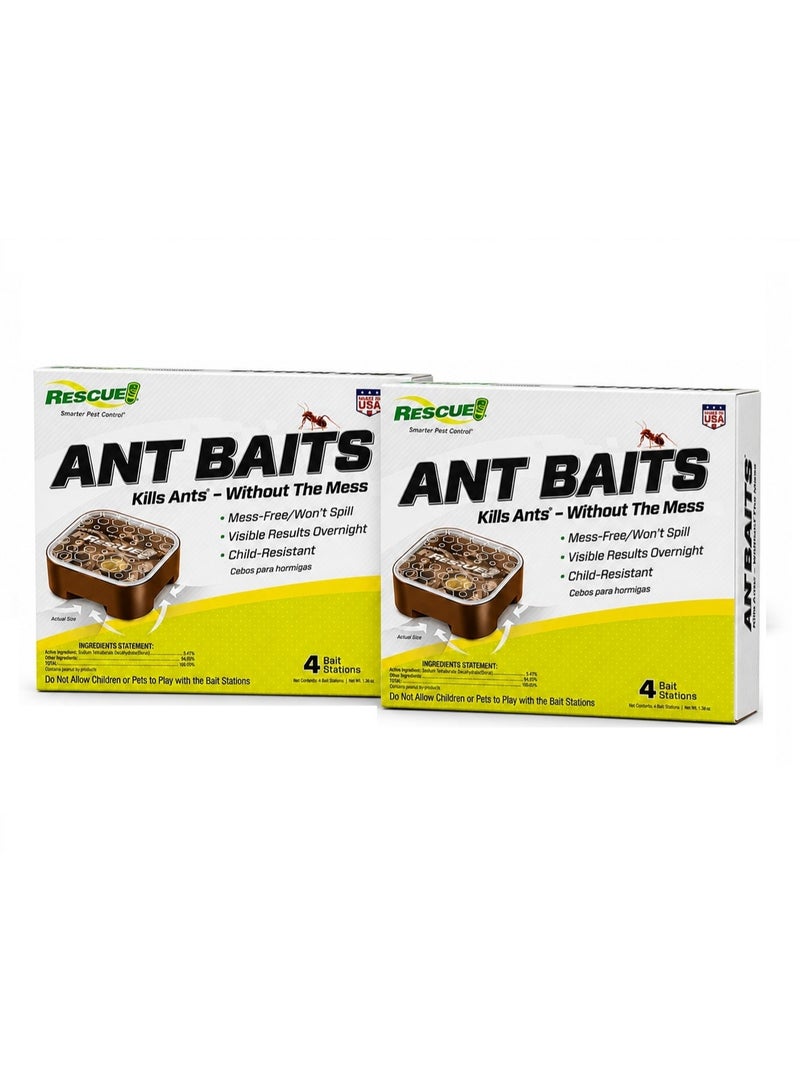 RESCUE Ant Baits – 2 Boxes × 4 Bait Stations per Box (Total 8 Stations)  Indoor Ant Killer  Child-Resistant & Mess-Free - Image 1