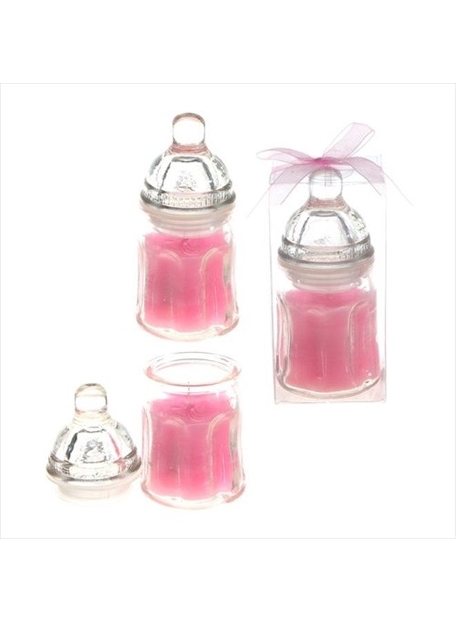 تذكار الطفل - مجموعة من 12 شمعة معطرة على شكل زجاجة رضّاعة "فتاة" - وردي