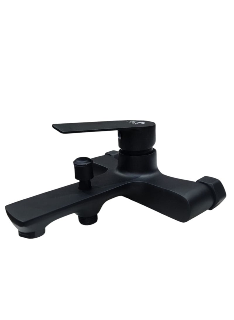 Matte Black Wall-Mounted Bathtub and Shower Mixer – Modern Design with Handheld Shower and Flexible Hose - Image 1