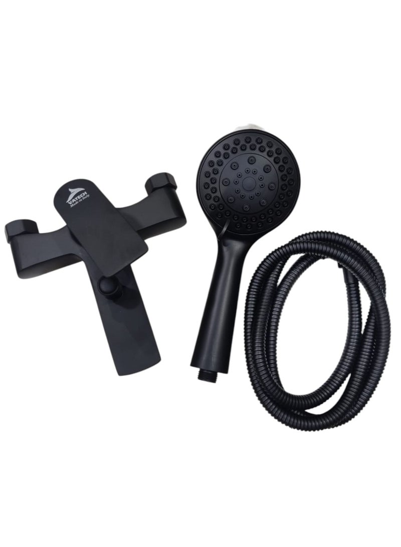 Matte Black Wall-Mounted Bathtub and Shower Mixer – Modern Design with Handheld Shower and Flexible Hose - Image 2