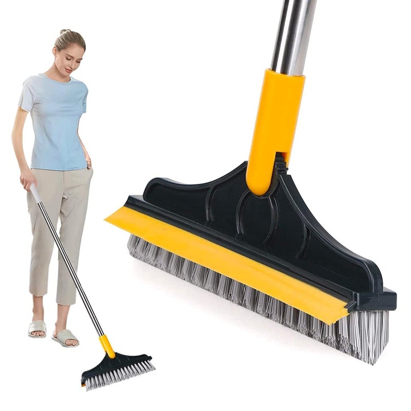 Jonicy Cleaning Floor Scrub Brush Floor Brush Scrubber with Long Handle Grout Brush Scrape VShape Stiff Bristle Cleaning Brush with Squeegee 120Rotating Tile Brush for Bathroom Kitchen