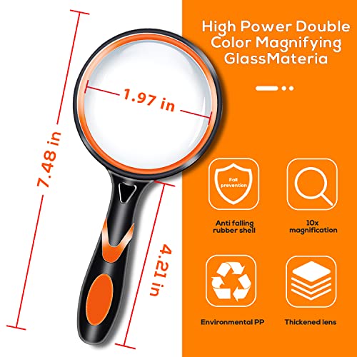 Swaytail 1PCS Premium 10X Magnifying Glass, Eye Candy Magnifiers for Kids & Seniors Reading for Close Work, 50mm Shatterproof Magnify Glasses with Non-Slip Soft Rubber Handheld for Elderly Read Insect Nature - Image 2