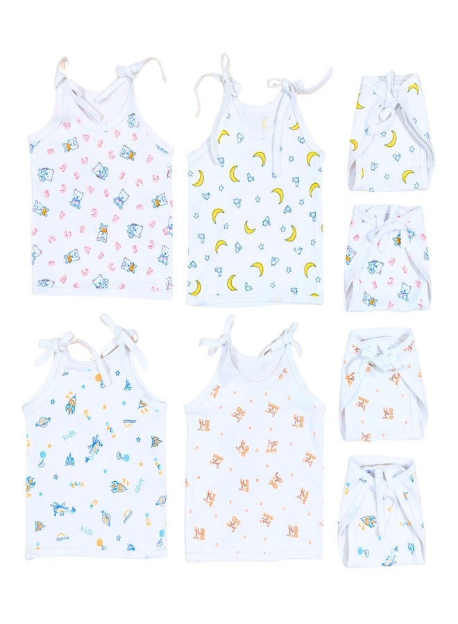 Lil' Shark Soft White Organic Muslin Sleeveless Jhabla and Nappy Set for Newborns - 100% Cotton Baby Clothes Combo with Sleeveless Vest and Langots | Unisex (4, Set of knot Jhabla, 0-3 Months)