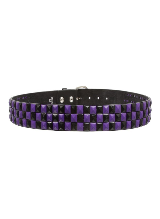 Beltiscool Snap On 1 1/2"-38mm Checkerboard Punk Rock Studded Belt, solid purple/black | s 30"-32" - Image 3