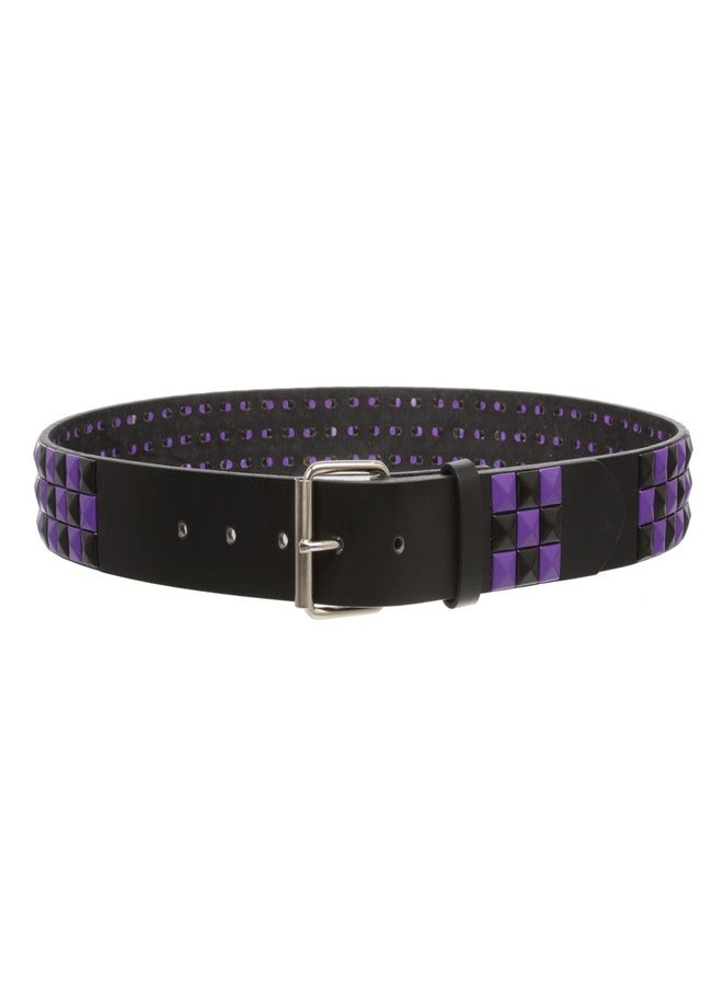 Beltiscool Snap On 1 1/2"-38mm Checkerboard Punk Rock Studded Belt, solid purple/black | s 30"-32" - Image 2