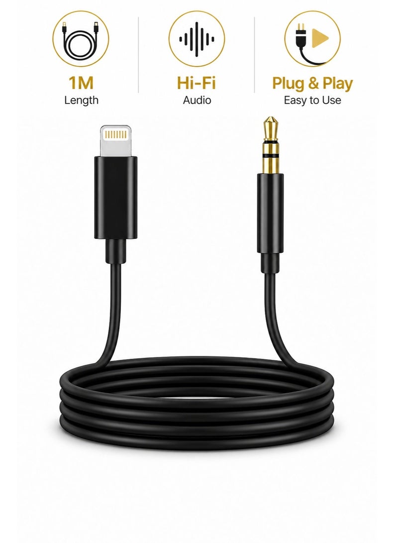وصلة ايفون AUX لايتنينج إلى 3.5 مم – محول سماعات للايفون – Lightning to AUX Adapter – يدعم المكالمات والصوت – Plug & Play – للسيارة والسماعات - 1 متر - Image 1