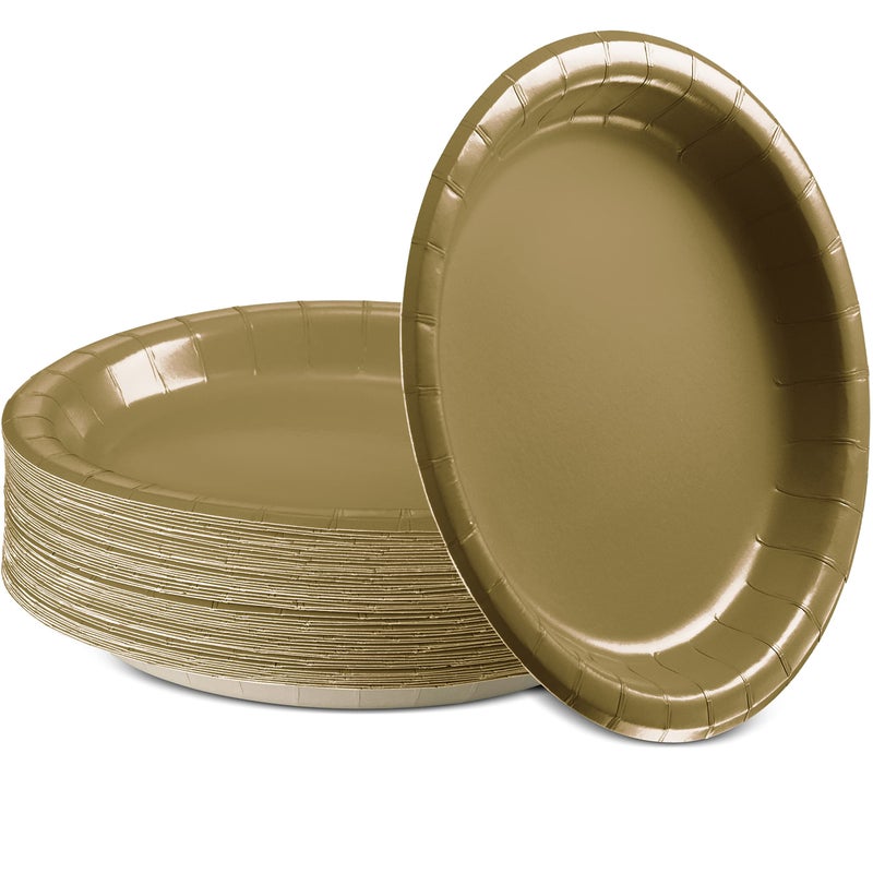 Amcrate Gold Paper Plates 6 34 Inch Dessert Plates Strong  Sturdy for Parties Dinners Holidays Picnics  Travel  Pack of 50
