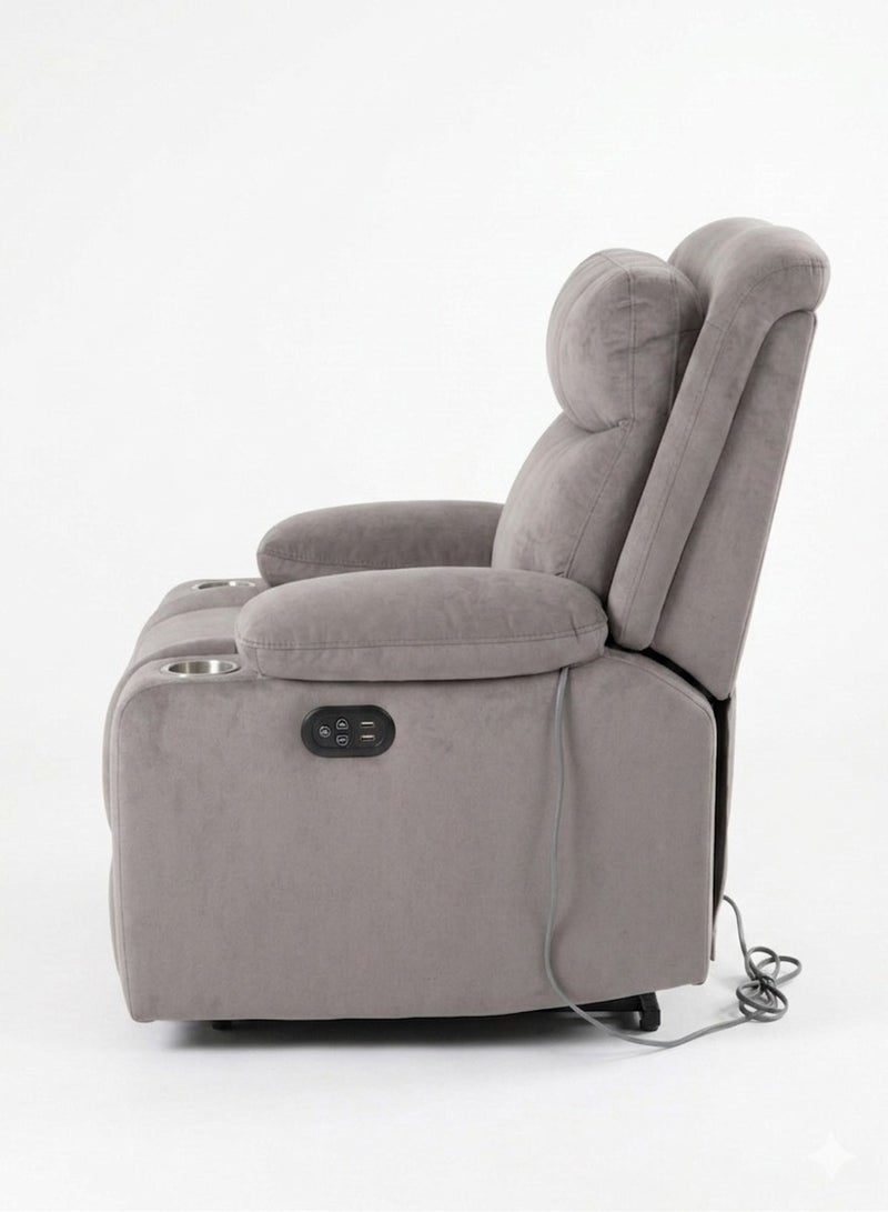 Concent Luxury Electric Lounge Chair with Wide Seat - Soft Velvet Fabric with Cup Holders and USB Charging Port - Modern Brown - Image 3