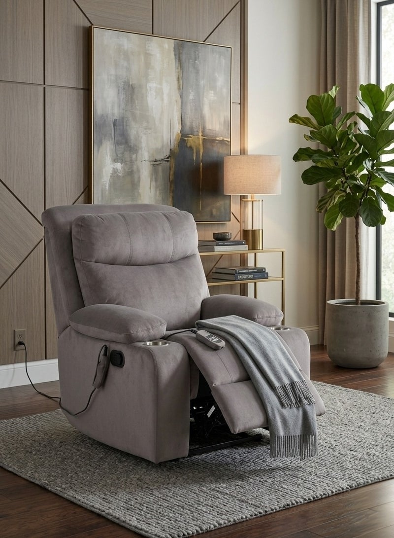 Concent Luxury Electric Lounge Chair with Wide Seat - Soft Velvet Fabric with Cup Holders and USB Charging Port - Modern Brown - Image 4