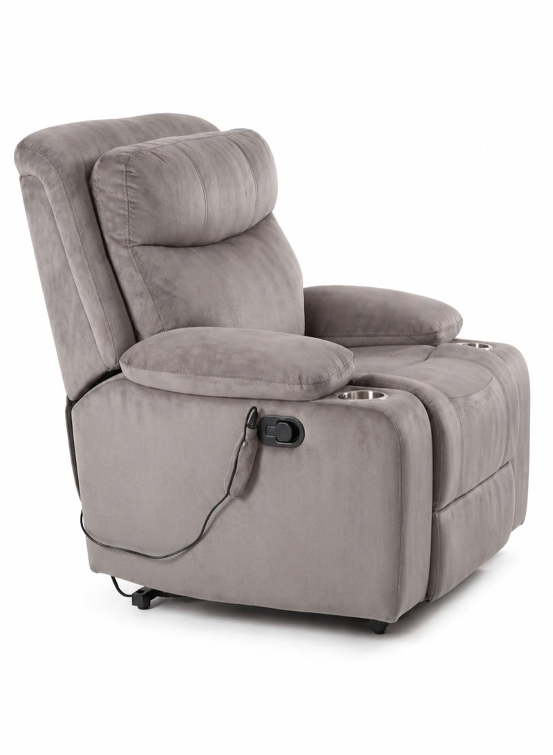 Concent Luxury Electric Lounge Chair with Wide Seat - Soft Velvet Fabric with Cup Holders and USB Charging Port - Modern Brown - Image 2