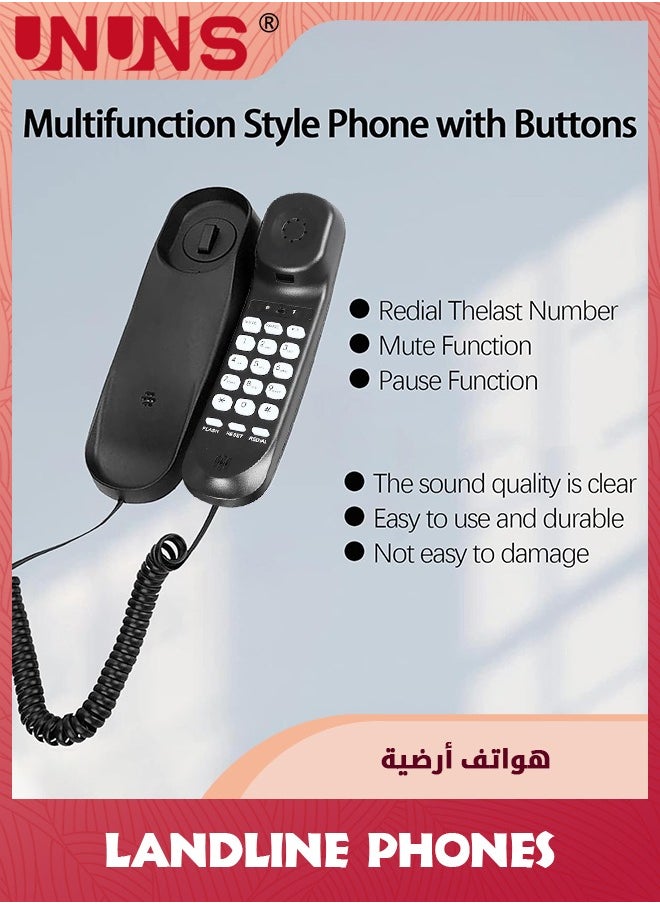Landline Phone,Durable Corded Phone for The Office,Mini Phone uses HD Sound Chips,Making The Sound Clearer,Versatile Mini Phone for The Home, Office, and More,Black