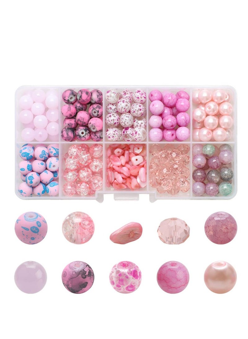 SYOSI  200 Pcs 10 Styles 8mm Crackle Glass Beads, Crystal Bead Handcrafted Bracelet Beads for Summer Beading Friendship Bracelet Mother Jewelry Making DIY Craft Project Supplies - Image 1