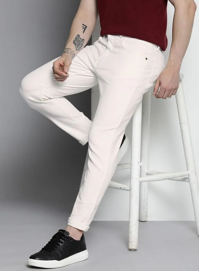 The Indian Garage Co The Indian Garage Co Men Off White Mid Rise Carrot Fit Solid Jeans