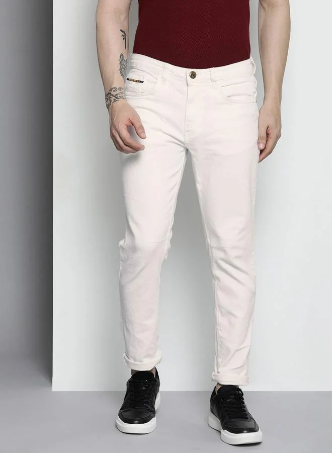 The Indian Garage Co The Indian Garage Co Men Off White Mid Rise Carrot Fit Solid Jeans