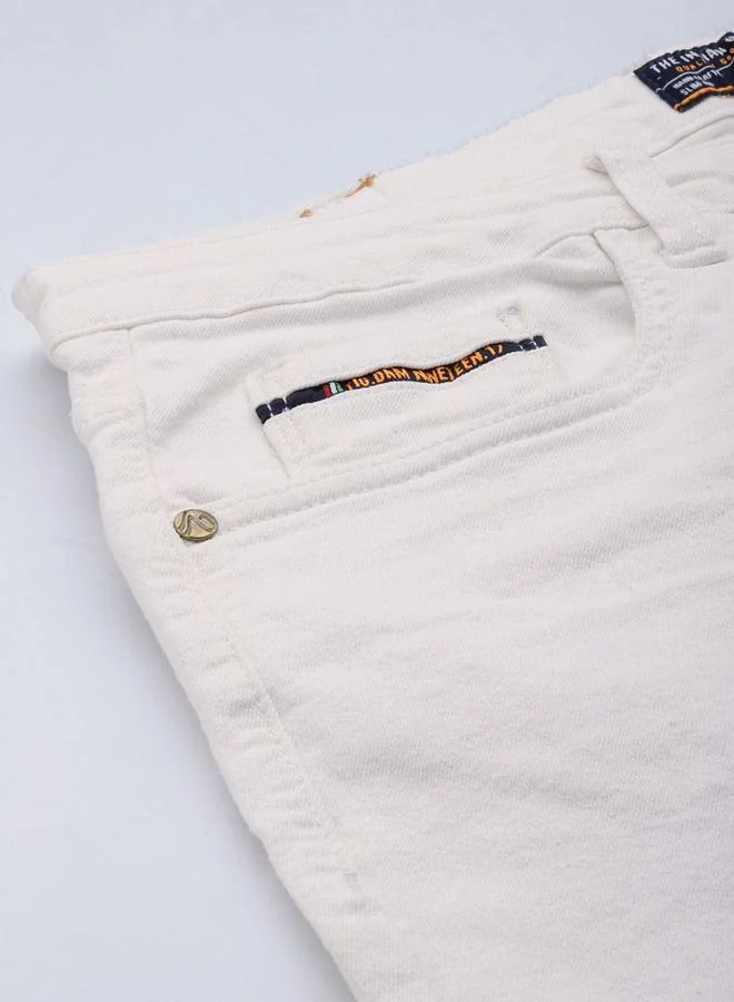 The Indian Garage Co Men Off White Mid Rise Carrot Fit Solid Jeans