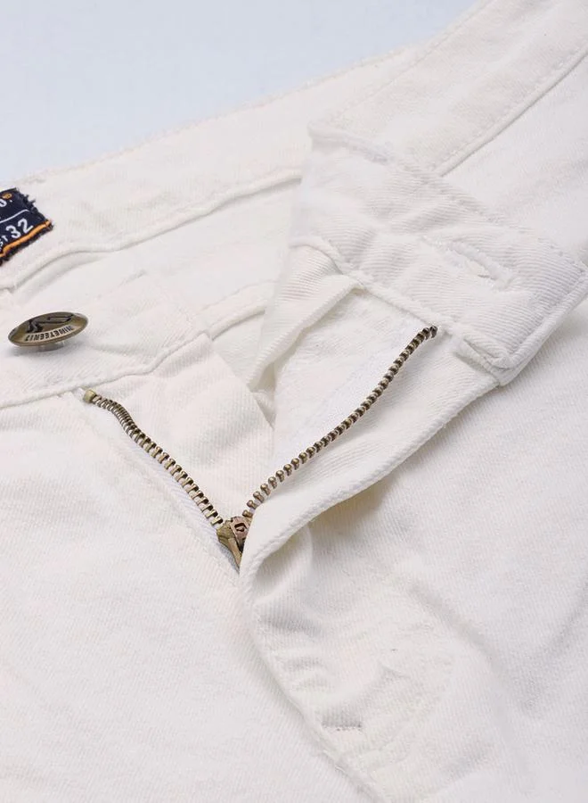 The Indian Garage Co Men Off White Mid Rise Carrot Fit Solid Jeans