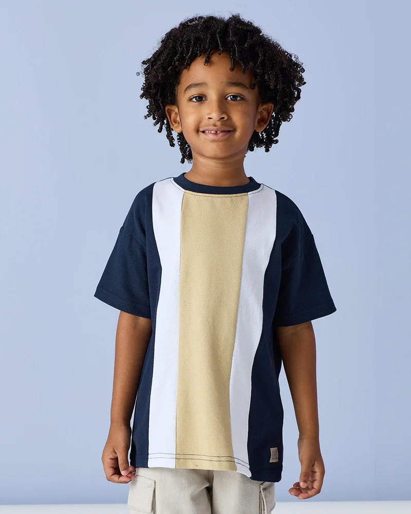 Redtag Boys Multicolor Cut and Sew Fashion T Shirt