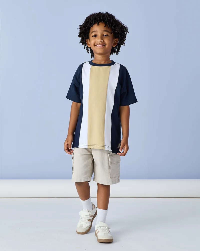 Redtag Boys Multicolor Cut and Sew Fashion T Shirt