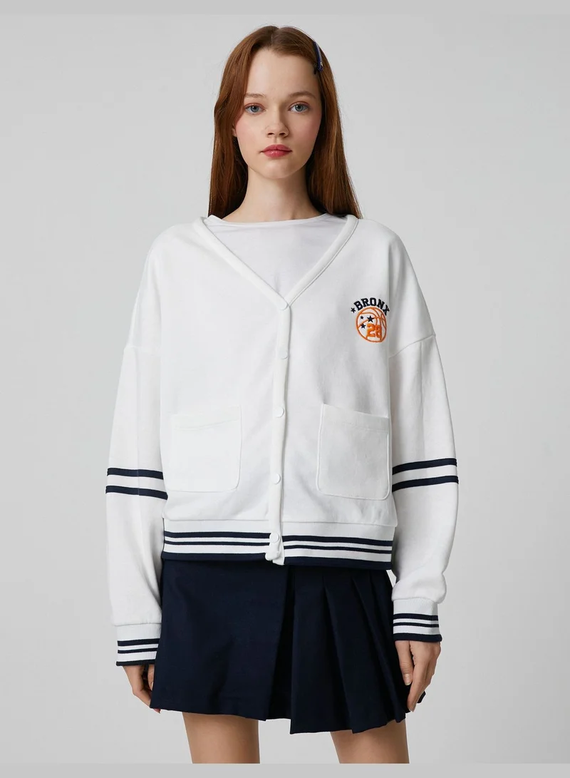 KOTON Embroidered Pocket Detail Varsity Sweatshirt