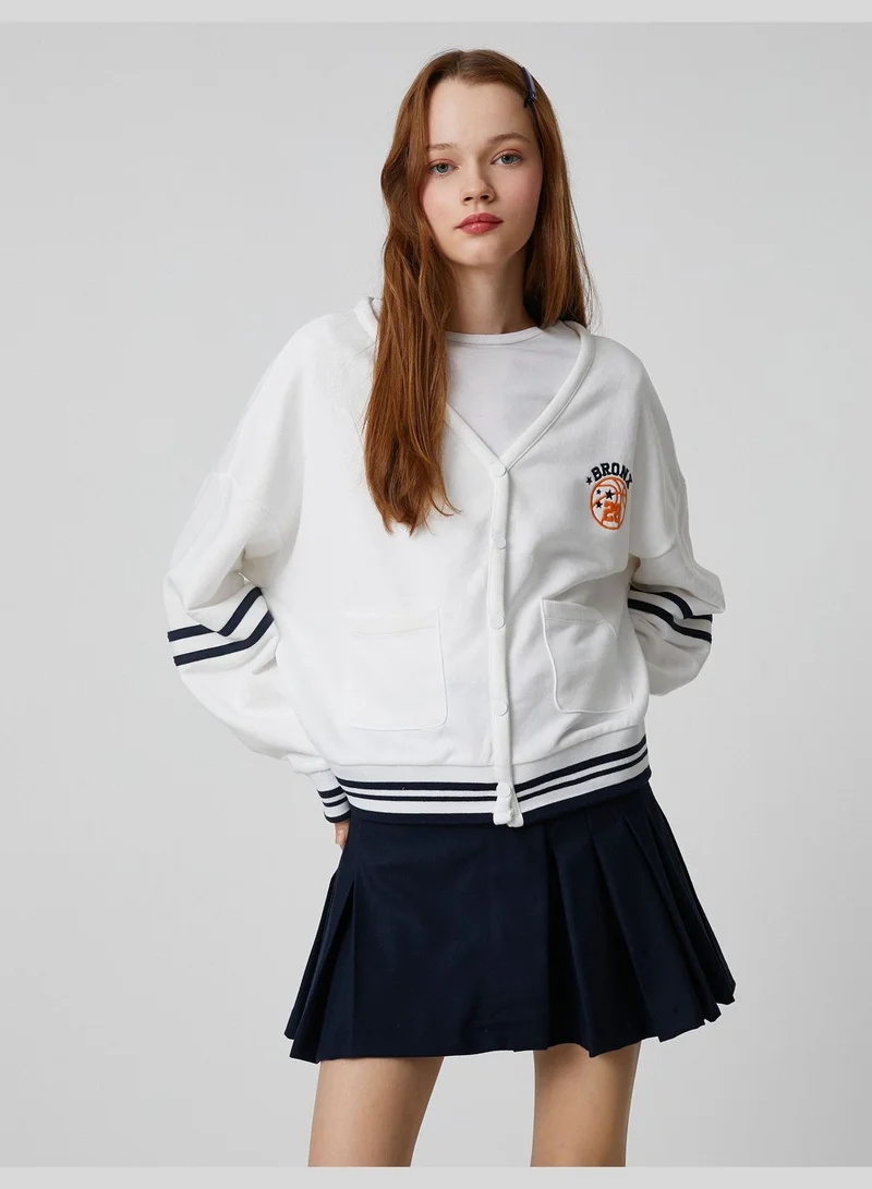 KOTON Embroidered Pocket Detail Varsity Sweatshirt